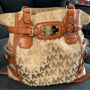 Michael Kors Beige and Brown MK Logo Shoulder Bag